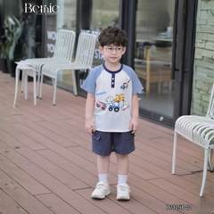 Set bộ cộc tay raplang họa tiết Worker Cars và quần short bé trai đi chơi đi biển 9 tới 25kg BERNIE H1125B42