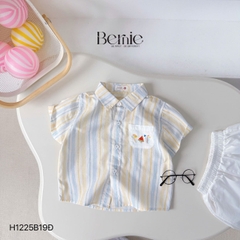  Set bộ sơ mi tay ngắn cho bé trai họa tiết kẻ DƯA HẤU kèm quần short kaki size 9 đến 25kg BERNIE H1225B19Đ