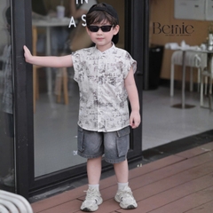 Set bộ sơ mi áo tanktop họa tiết graphic Secret cho bé trai kèm quần short jean 9kg đến 28kg BERNIE H1225B31