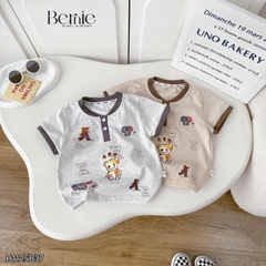 Set bộ tay ngắn cổ trụ họa tiết Gấu Funny và quần short đi chơi đi biển cho bé trai size 1 tới 7 tuổi BERNIE H1125B37