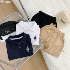 Set đồ bộ Polo tngắn tay cho bé trai áo thun cotton quần kaki vintage hàn quốc 1 đến 7 tuổi Bernie kids