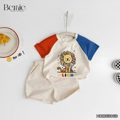 Set bộ tay ngắn cho bé trai áo thun cotton họa tiết Animal Vui Nhộn và quần short kaki 1 đến 7 tuổi BERNIE H0226B06Đ 