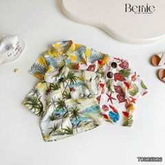 Set sơ mi đũi đi biển unisex cho bé trai bé gái họa tiết summer size 9 tới 25kg BERNIE T0325B26