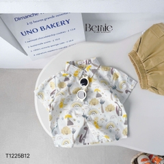 Set bộ sơ mi đi chơi đi biển tay ngắn họa tiết in tràn Cầu vồng kèm quần short cho bé trai size 11 tới 28kg BERNIE T1225B12