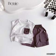 Set bộ tanktop áo thun họa tiết loang phối túi năng động kèm quần short gió mềm cho bé trai size 9 đến 28kg BERNIE H0126B07