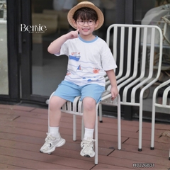 Set bộ ngắn tay đi chơi đi biển họa tiết Đại Hải Trình kèm quần short cho bé trai size 9 tới 25kg BERNIE H0226B31