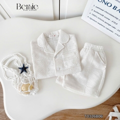 Set bộ sơ mi ren mây trắng tay ngắn cho bé trai đi chơi đi biển size 9 tới 27kg BERNIE H0226A05