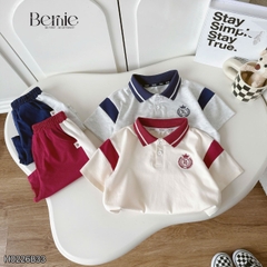 Set bộ polo tay ngắn cổ dệt họa tiết huy hiệu kèm quần short cho bé trai size 11 tới 28kg BERNIE H0226B33