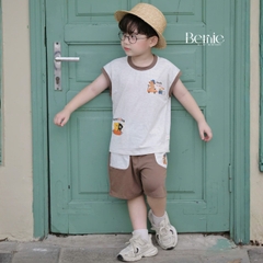 Set bộ tanktop cho bé trai họa tiết Brownie phong cách hàn quốc kèm quần short size 9 tới 28kg BERNIE T0326B46