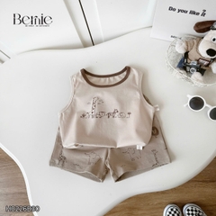 Set bộ ba lỗ cho bé trai in tràn động vật ngộ ngĩnh kèm quần short size 9 tới 25kg BERNIE H0226B30
