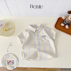  Set bộ tay ngắn áo sơ mi kẻ The Sea cho bé trai kèm quần short kaki denim size 11 đến 28kg BERNIE H1225B27