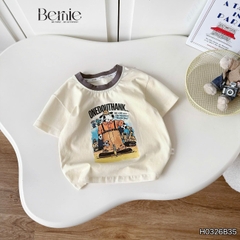 Set bộ tay ngắn áo thun họa tiết Happy Worker kèm quần short kaki cho bé trai size 9 đến 28kg BERNIE H0326B35
