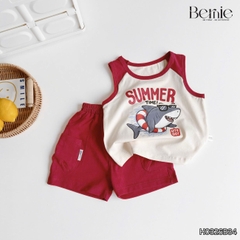 Set bộ ba lỗ áo thun phối màu họa tiết Baby Shark kèm quần short cho bé trai đi chơi đi biển size 1 tới 7 tuổi BERNIE H0326B34