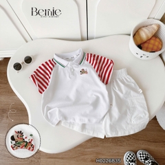 Set polo thêu ngựa áo tay ngắn raplang kẻ sọc kèm quần short kaki cho bé trai size 11 đến 28kg BERNIE H0226B35
