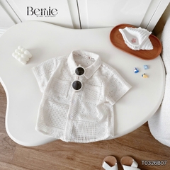 Set bộ sơ mi tay ngắn áo ren kèm quần short đũi trắng cho bé trai đi chơi đi biển size 9 tới 27kg BERNIE T0326B07