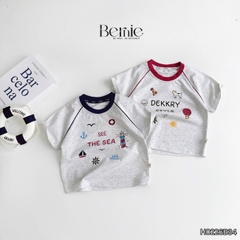 Set bộ đi biển bé trai áo thun tay ngắn raplang the Sea kèm quần short kẻ size 1 đến 7 tuổi BERNIE H0226B34