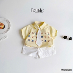 Set sơ mi 3CT Little Charm cho bé trai áo sơ mi và quần short kèm cà vạt rời size 9 tới 28kg BERNIE T0326B31