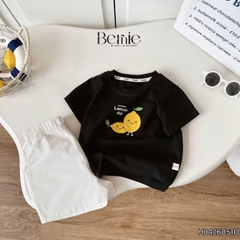 Set bộ tay ngắn unisex cho bé trai áo thun họa tiết Lemon day kèm quần short kaki size 9 đến 25kg BERNIE H0426B51Đ
