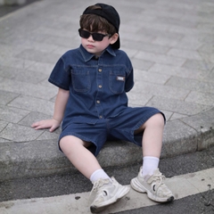 Set bộ sơ mi denim cho bé trai áo sơ mi phối túi kèm quần short size 9 đến 28kg BERNIE T0126B13Đ