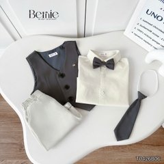 Set bộ vest gile Quý tộc cho bé trai áo sơ mi tay ngắn phối gile kèm quần và nơ cà vạt 9 tới 25kg BERNIE T0426B06