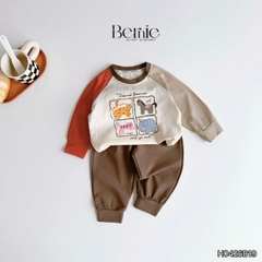 Set bộ dài tay cho bé trai áo thun raplang phối màu họa tiết Puppy kèm quần dài size 9 tới 26kg BERNIE H0426B19