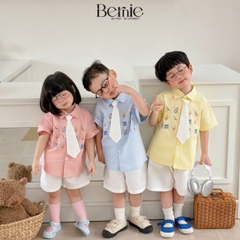 Set sơ mi 3CT Little Charm cho bé trai áo sơ mi và quần short kèm cà vạt rời size 9 tới 28kg BERNIE T0326B31