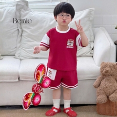 Set bộ bé trai áo thun tay ngắn Trung thu Lân đỏ kèm quần short cho bé trai size 9 đến 25kg BERNIE T0626B53