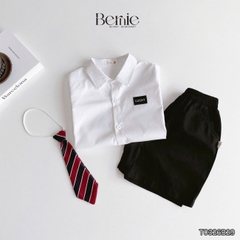 Set sơ mi 3CT Lucky Cool ngầu cho bé trai áo tay ngắn và quần short kèm cà vạt rời size 11 tới 28kg BERNIE T0326B29