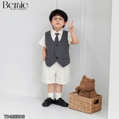 Set bộ vest gile Quý tộc cho bé trai áo sơ mi tay ngắn phối gile kèm quần và nơ cà vạt 9 tới 25kg BERNIE T0426B06