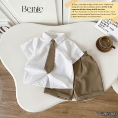 Set bộ vest gile Hoàng gia cho bé trai áo sơ mi tay ngắn phối gile kèm quần và cà vạt 1 đến 7 tuổi BERNIE T0126B06Đ 