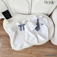 Set sơ mi kẻ Blue Schoo cho bé trai bé gái áo sơ mi trắng kèm quần hoặc chân váy cùng cà vạt và nơ rời size 11 tới 28kg BERNIE V0526B73