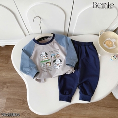 Set bộ dài tay cho bé trai áo thun raplang phối màu Dog ngộ nghĩnh kèm quần dài size 9 tới 26kg BERNIE V0426B34