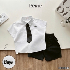  Set sơ mi Boy 3CT áo sơ mi trắng kèm quần short kaki và cà vạt cho bé trai đi học đi chơi 11 tới 28kg BERNIE H0326B42