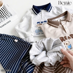 Set bộ dài tay cho bé trai áo polo cổ dệt Lucky Stories phối quần dài kẻ sọc size 11 tới 28kg BERNIE H0426B31