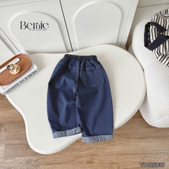 Set bộ dài tay cho bé trai áo polo họa tiết kẻ thêu Dog phối quần dài suông denim size 11 tới 28kg BERNIE V0426B37