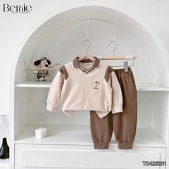 Set bộ dài tay áo polo cổ dệt Bernie Warm Light phối quần dài cho bé trai size 11 tới 28kg BERNIE T0426B11