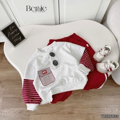 Set bộ cotton phối kẻ BNE Sport áo tay dài kèm quần cho bé trai size 9 tới 25kg BERNIE T0526B35