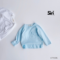 Áo thun áo phông tay dài chất cotton xược màu trắng màu xanh unisex cho bé trai bé gái size 9 tới 24kg BERNIE SIRI 6379ADK