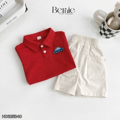  Set bộ polo ngắn tay nhiều màu cho bé trai họa tiết thêu ô tô kèm quần short kaki size 9 tới 25kg BERNIE H0625B40