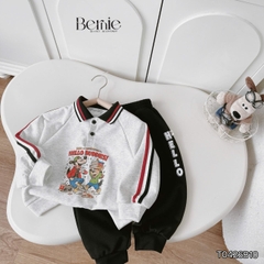 Set bộ polo unisex cho bé trai bé gái áo polo tay dài họa tiết Hello Buddies kèm quần dài size 9 tới 28kg BERNIE T0426B10