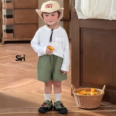 Áo thun áo phông tay dài chất cotton xược màu trắng màu xanh unisex cho bé trai bé gái size 9 tới 24kg BERNIE SIRI 6379ADK