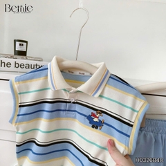 Set bộ polo tanktop kẻ ngang Little Pilot cho bé trai kèm quần short kaki phong cách Hàn quốc 9 đến 28kg BERNIE H0326B40
