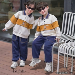 Set bộ polo unisex cho bé trai bé gái áo polo tay dài cổ bo dệt họa tiết Junior Sport kèm quần size 11 tới 28kg BERNIE T0526B75