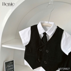 Set vest gi lê 5CT cho bé trai áo gi lê áo sơ mi quần short phụ kiện nơ cổ và cà vạt size 9 tới 25kg BERNIE H0726B27