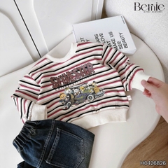 Set bộ dài thu đông áo dài tay kẻ họa tiết Fun Day kèm quần jean dài size 9 tới 28kg BERNIE H0426B26