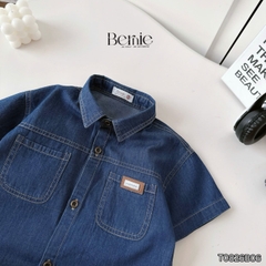 Set bộ sơ mi denim cho bé trai áo sơ mi phối túi kèm quần short size 9 đến 28kg BERNIE T0126B13Đ