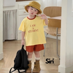 Set bộ cộc tay phối màu cho bé trai bé gái áo họa tiết Student kèm quần short size 9kg đến 25kg BERNIE SIRI 280926B9