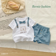 Set bộ quần áo thun ngắn tay công tử đính nơ cho bé trai kiểu hàn quốc mặc sinh nhật thôi nôi 1 đến 7 tuổi BERNIE