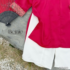 Áo dài bé trai kèm quần bé trai lụa gân màu đỏ màu vàng phối gấm rồng BERNIE bé từ 9 đến 24kg 22b490