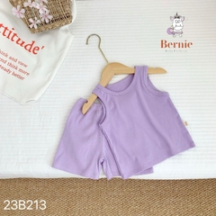 Set đồ bộ thun ngắn tay ba lỗ cho bé trai bé gái hàn quốc màu trơn chất thun tăm mặc nhà đi học BERNIE từ 1 đến 7 tuổi